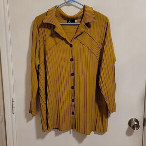 Beautiful Womens Button Up‎ Long Sleeved Pleated  Flowy Stylish Top Size 1X